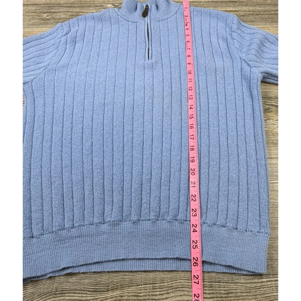 Peru Unlimited Alpaca Wool 1/4 Zip Pullover Sweater Mens L Blue Ribbed Luxury